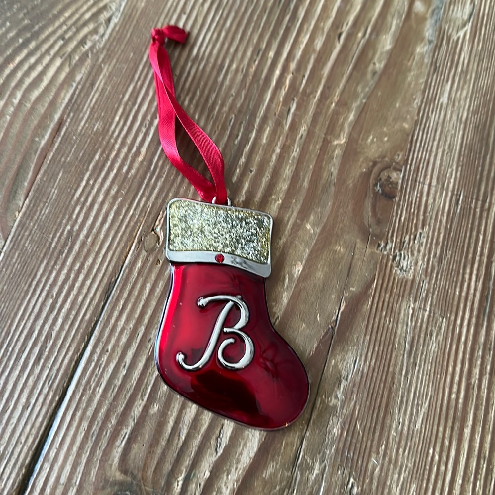 Harvey Lewis Christmas Stocking Tree Ornament “B”Monogram Jeweled Swarovski new